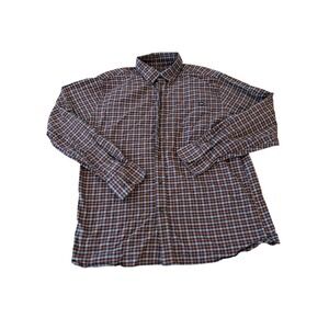 Fish Hippie Flannel‎ Shirt Mens XL Blue Orange Plaid Button Down Stretch Cotton